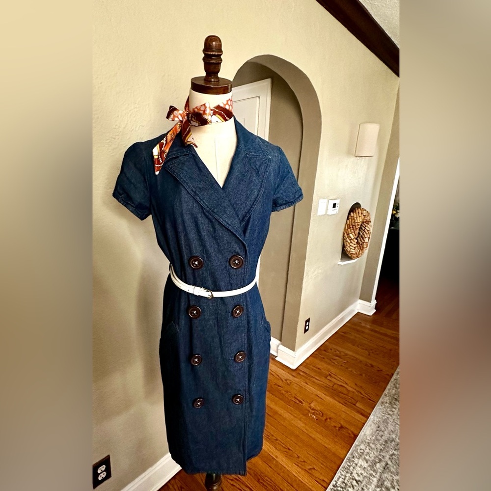 Stylish Country Blue Denim Double-Breasted Dress, Size 8